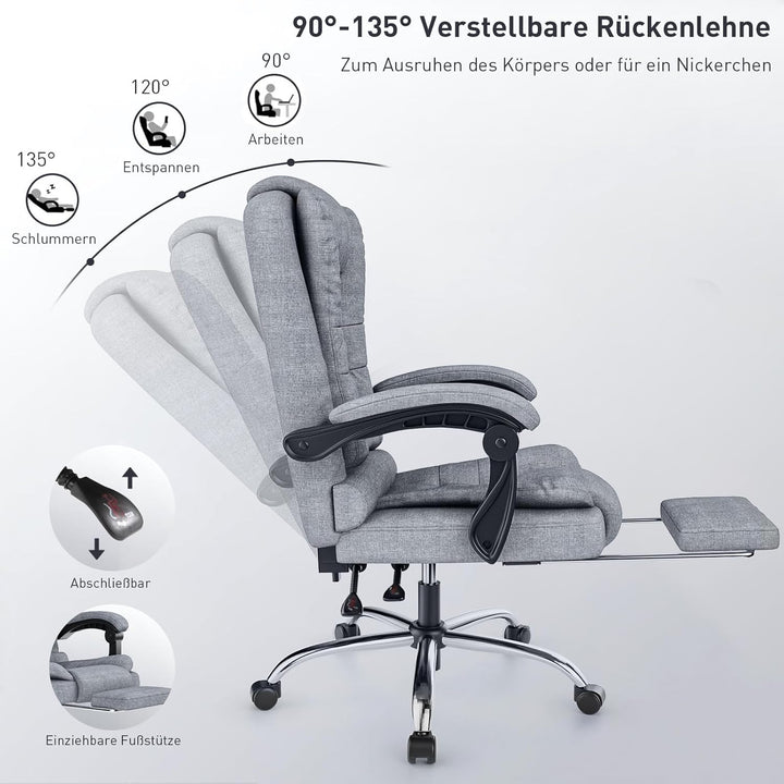 naspaluro Ergonomischer Bürostuhl mit Fussstütze, Schreibtischstuhl mit Hoher Rückenlehne, Gepolster