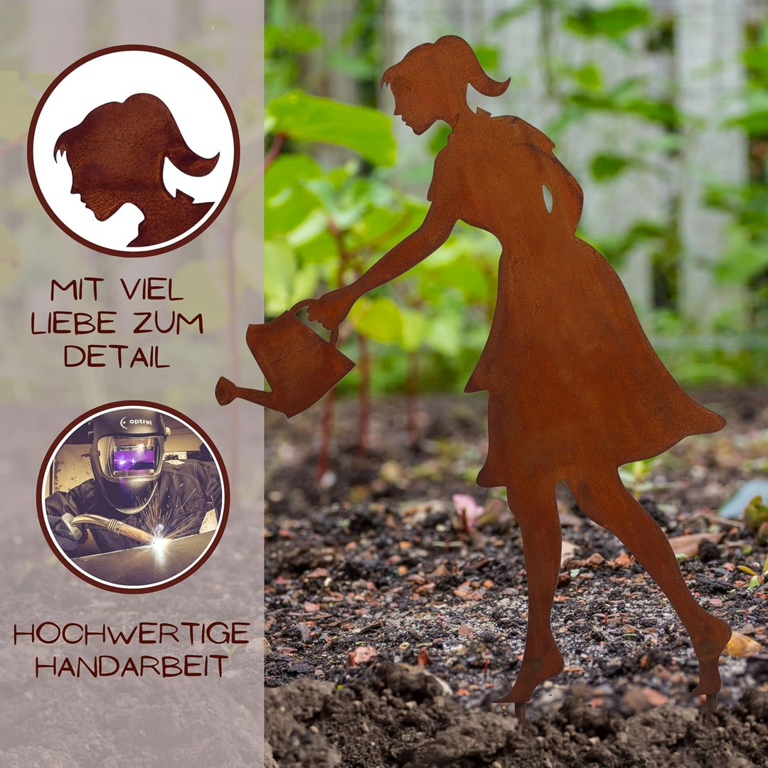 Rostikal Gartenstecker Gärtnerin 60 cm – Perfekte rostige Rostfigur als Beetstecker, wetterfeste Gar