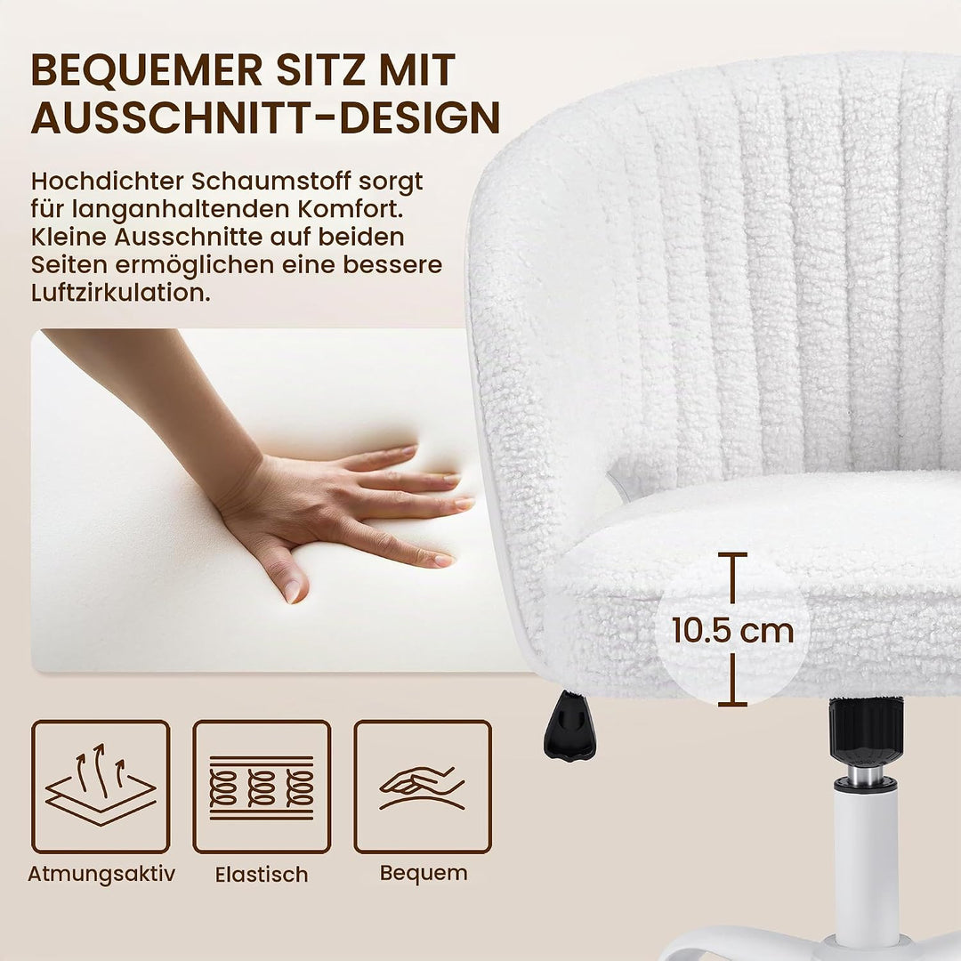 Yaheetech Schminkstuhl mit Samtbezug, Schreibtischstuhl mit Armlehnen, Drehstuhl mit Rollen, Höhenve