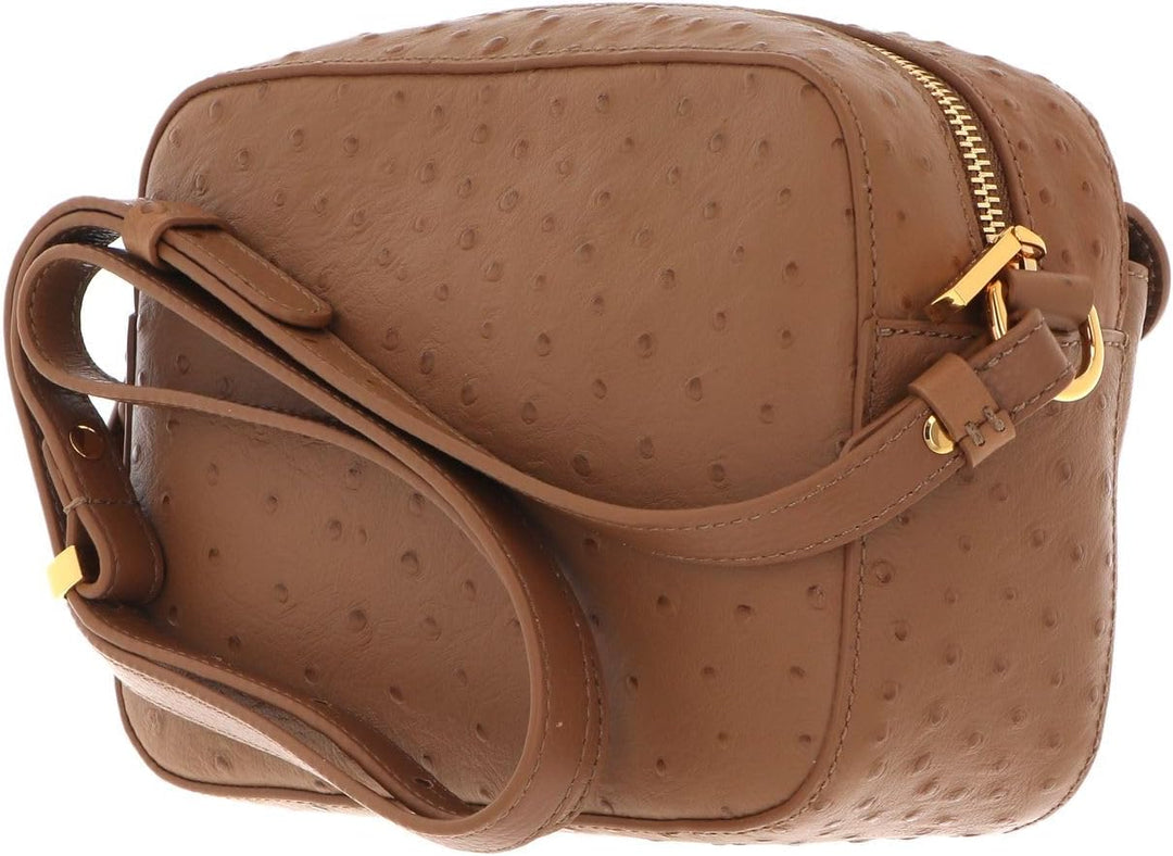 Coccinelle Leder Umhängetasche Beat Ostrich Camera Bag Nocciola, Nocciola