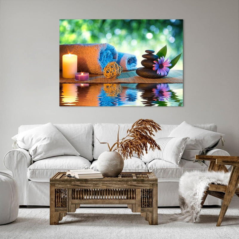 Bilder auf Leinwand 100x70cm Leinwandbild Natur Entspannung Spa Kerzen Gross Wanddeko Bild Schlafzim