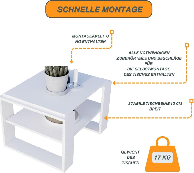 CraftPAK Wohnzimmer Tisch für Couch aus hochwertigem Holzwerkstoff, Stabiler & moderner Couchtisch m