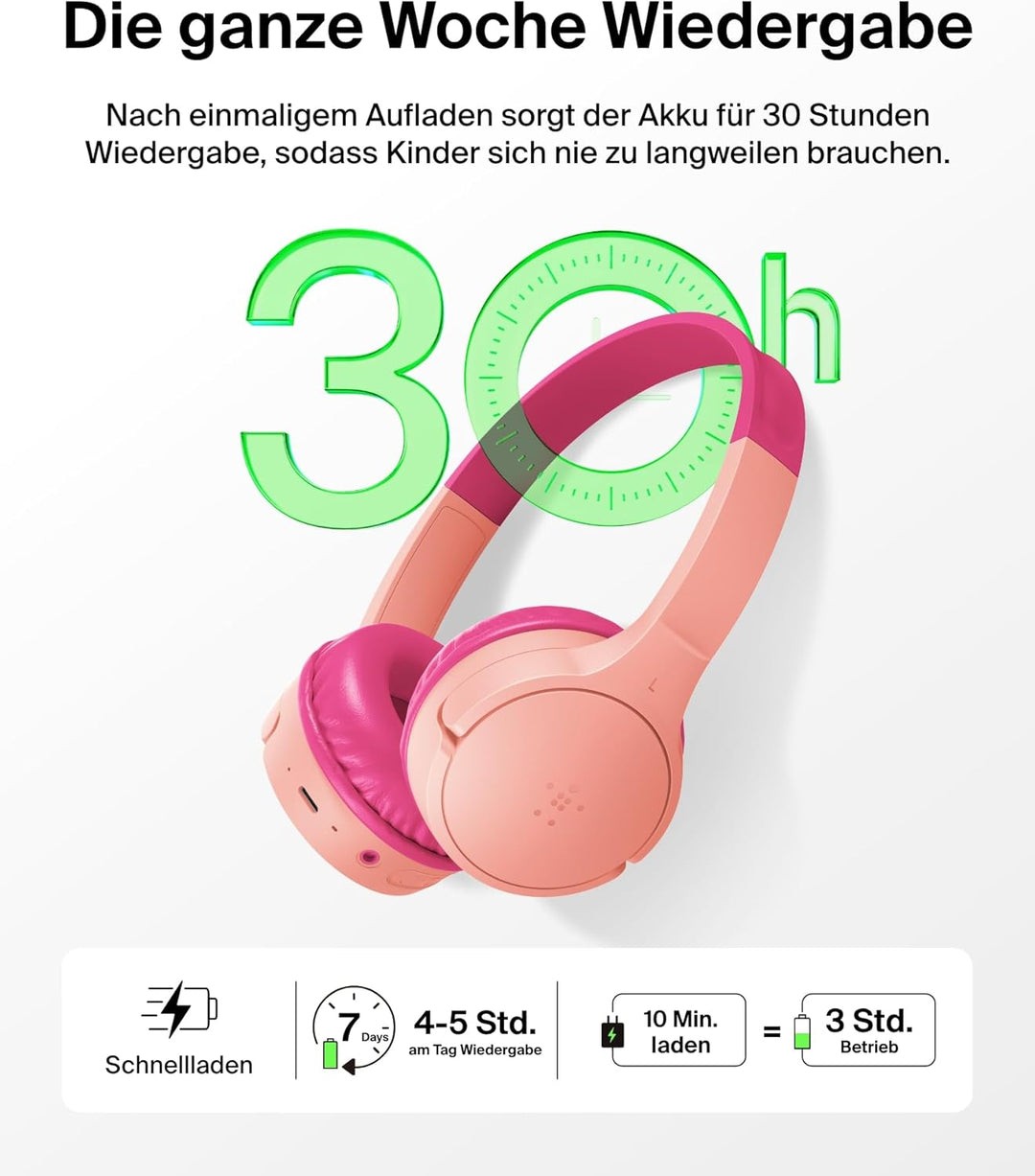 Belkin SoundForm Mini kabelloser Kinderkopfhörer mit integriertem Mikrofon und lustigen Aufklebern,