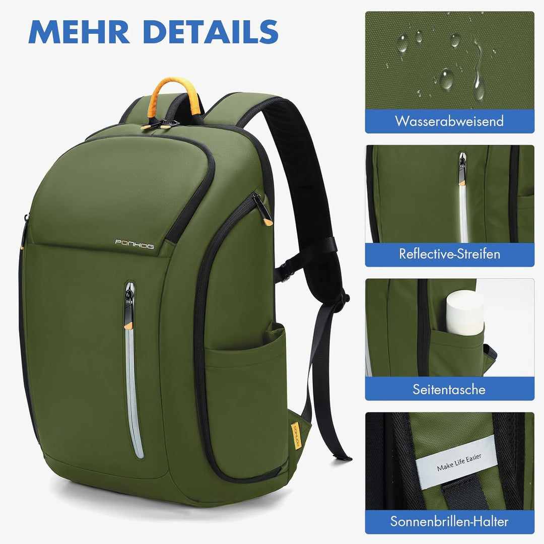 Ponhog Rucksack Herren, Gross Laptop Rucksack 17 Zoll, Reiserucksack mit Anti Diebstahl Computerfach
