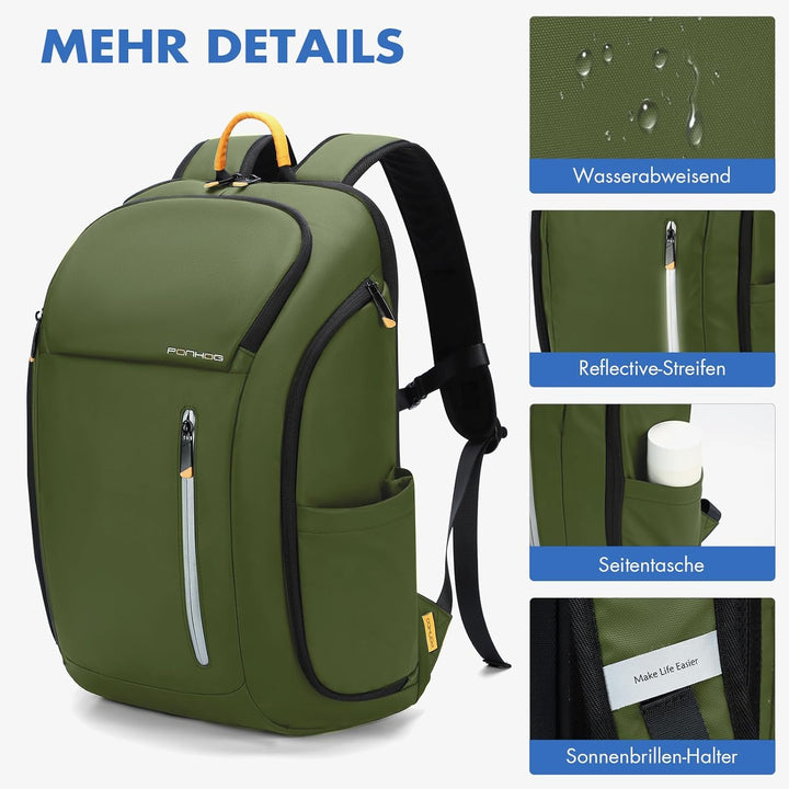 Ponhog Rucksack Herren, Gross Laptop Rucksack 17 Zoll, Reiserucksack mit Anti Diebstahl Computerfach