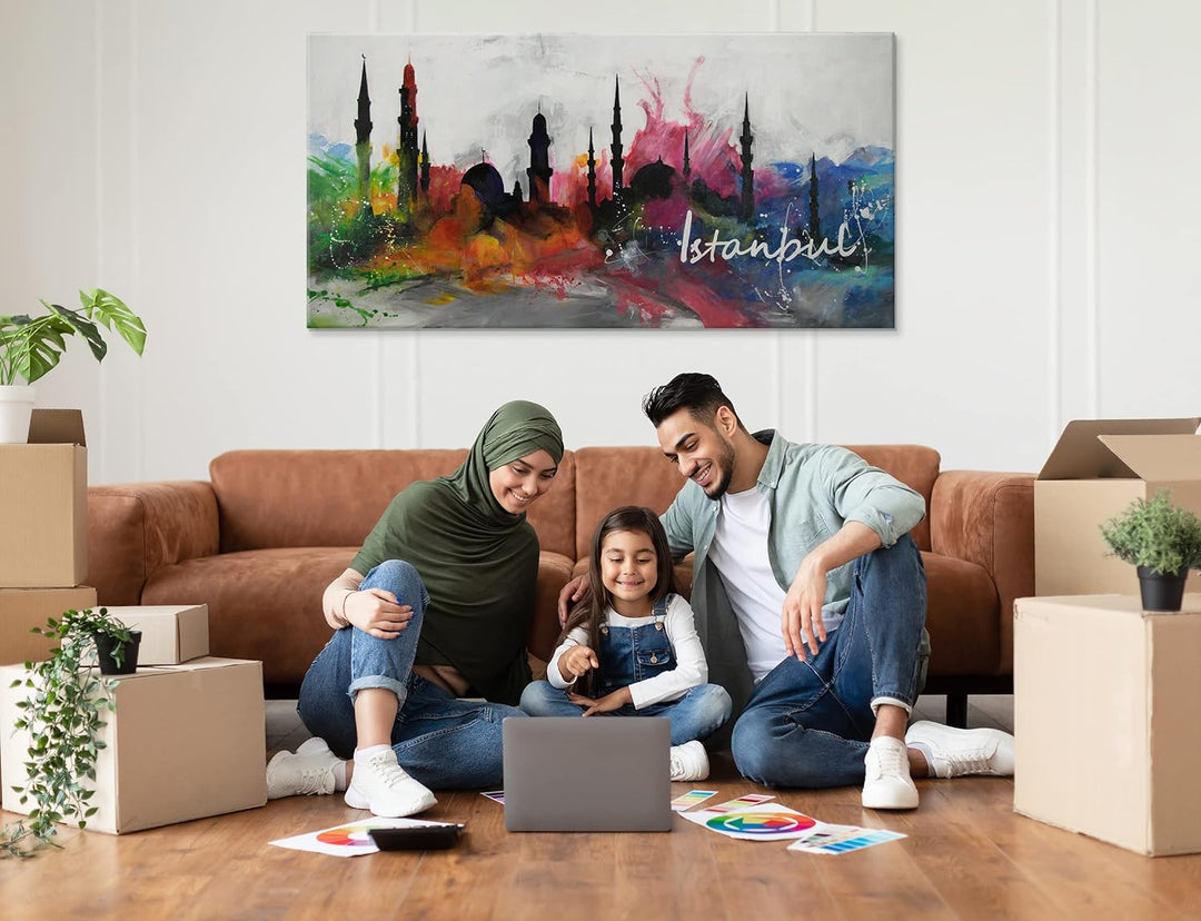 YS-Art Abstrakt Design Acryl Gemälde auf Leinwand Istanbul handgemalt Wandbilder Wohnzimmer modern W