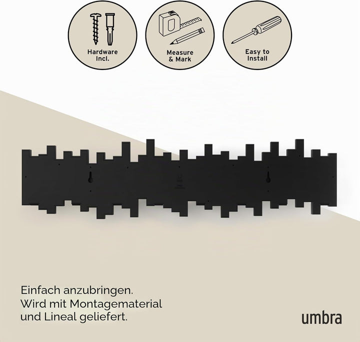 Umbra Stäbchen Garderobenhaken mit 8 Haken – Moderne und platzsparende Garderobenleiste mit acht Bew