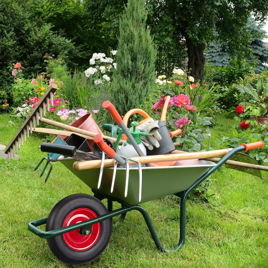 Relaxdays 1 x Schubkarrenrad 4.80 4.00-8, Vollgummirad & Stahlfelge, 3 Adapter, Ersatzrad pannensich