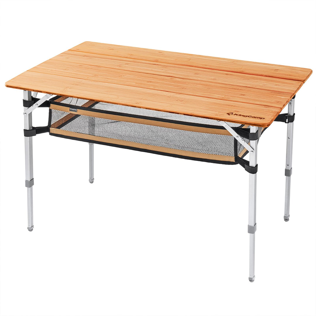 KingCamp Falten Bambus Campingtisch Klapptisch Verstellbare Höhe Aluminiumrahmen für Outdoor Camping