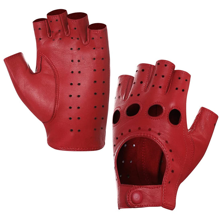 Harssidanzar Damen fingerlose Lederhandschuhe Schaffell Single Line GL012 L Rot, L Rot
