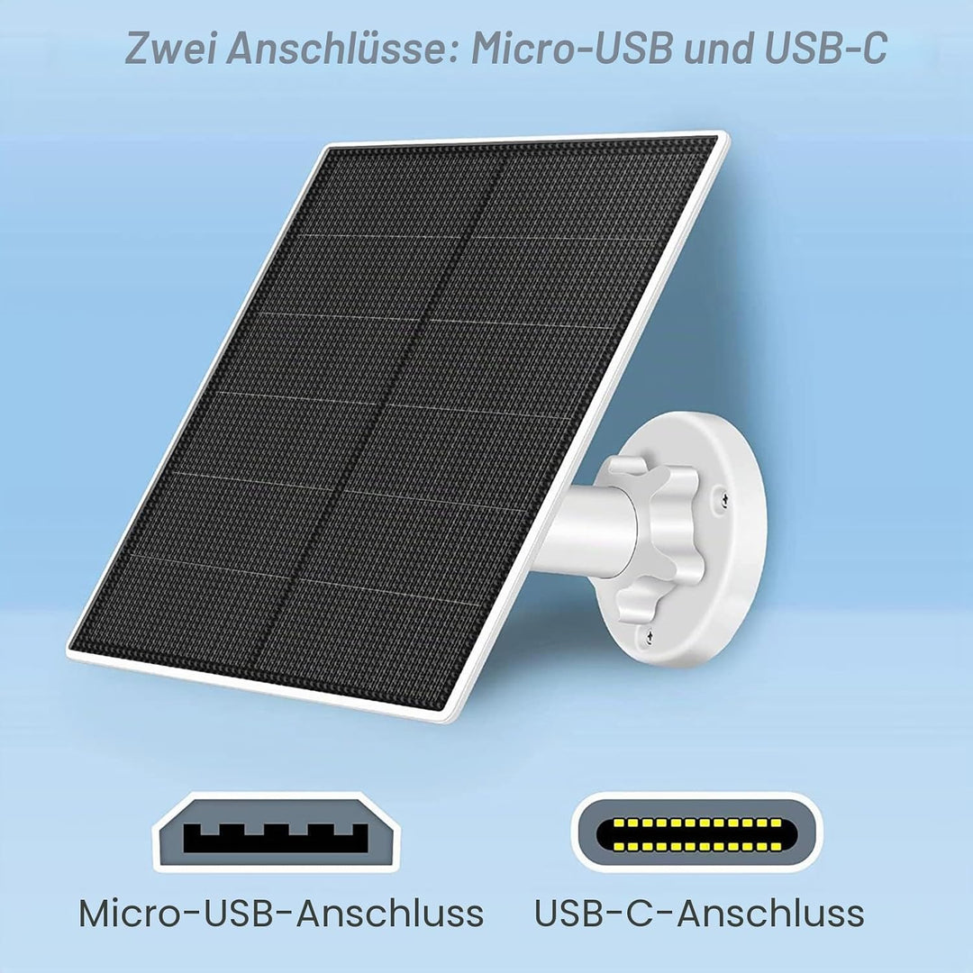 Solarpanel für Überwachungskamera, 5W Solarpanel für DC 5V Sicherheitskamera, Micro USB & USB-C Ansc