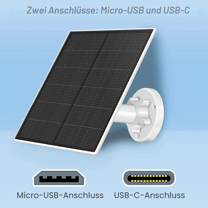Solarpanel für Überwachungskamera, 5W Solarpanel für DC 5V Sicherheitskamera, Micro USB & USB-C Ansc