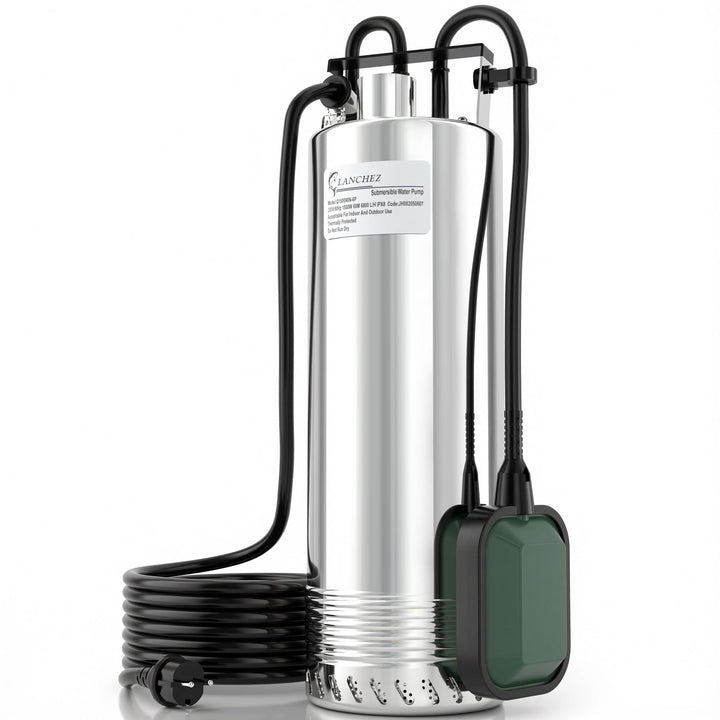 LANCHEZ 1500 W Tauchpumpe mit schwimmer, Fördermenge: 6800 l/h Tauchdruckpumpe, Förderhöhe max. 60 m