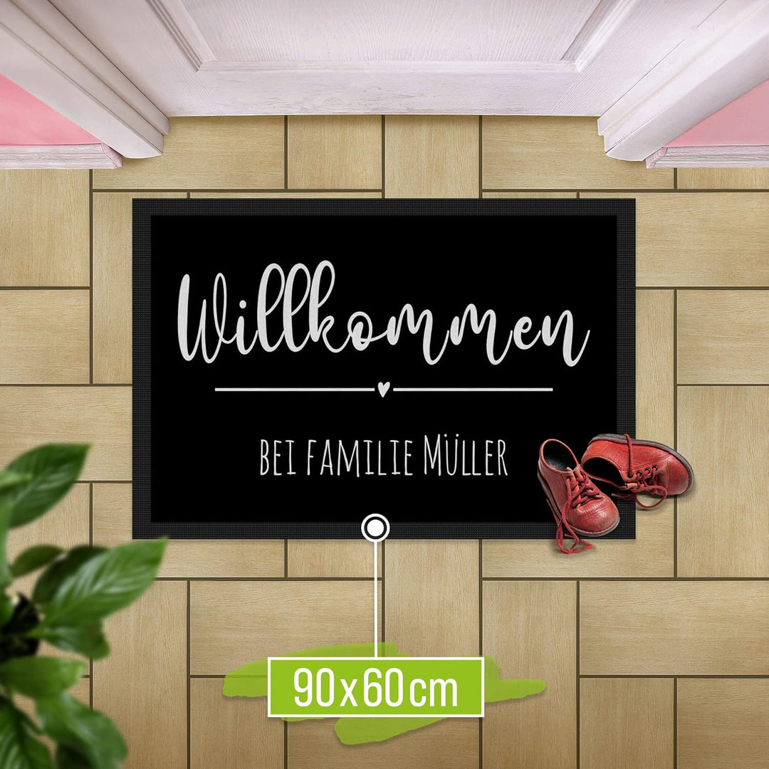 Print Royal Personalisierte Fussmatte eine Zeile Wunschtext - Willkommen Herz - Geschenke zum Einzug