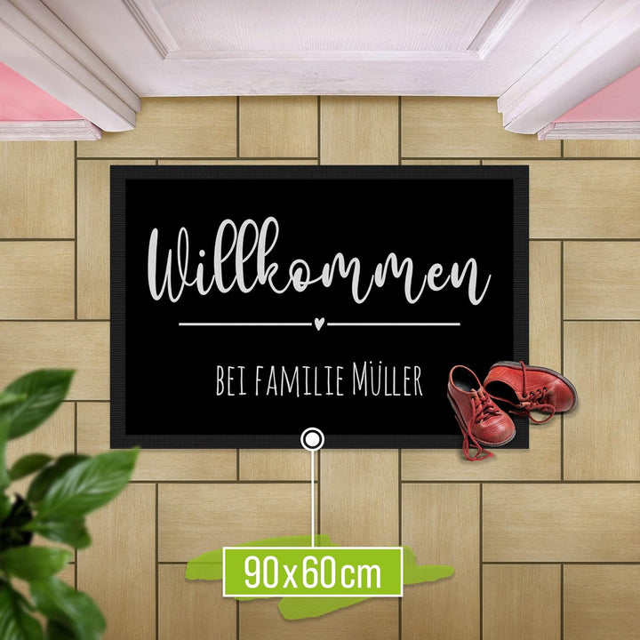 Print Royal Personalisierte Fussmatte eine Zeile Wunschtext - Willkommen Herz - Geschenke zum Einzug