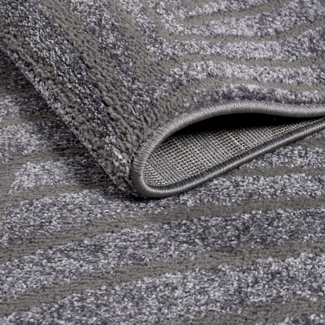 carpet city Teppich Wohnzimmer 160 cm Rund - Anthrazit, Grau - Kurzflor, 3D-Effekt, Glanzgarn - Geo-