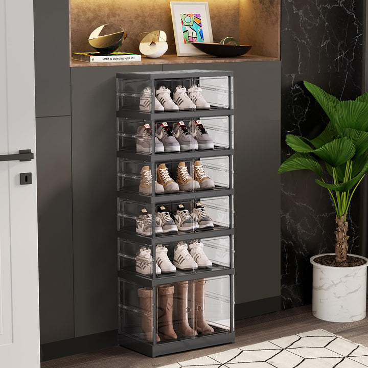 ELPHECO Schuhregal stapelbar transparent faltbar 6 Ebene 12 Paare Schuh-Organisatoren, Eingangsberei