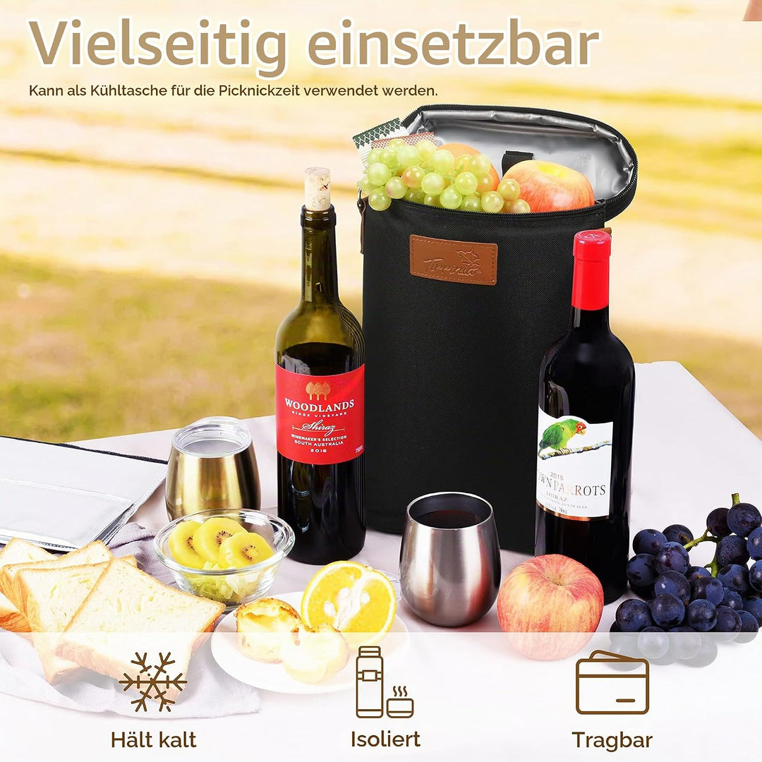 Kato Tirrinia Eisbeutel für 2 Flaschen, isolierter Weinbeutel, tragbarer Wein-Eisbeutel mit Gurt für