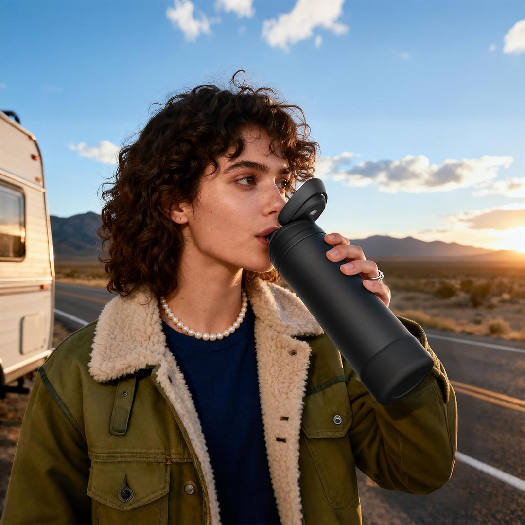 Fjbottle Edelstahl Trinkflasche 1L/750ML – 1-Klick Öffnung BPA-frei Wasserflasche für Sport, Schule,