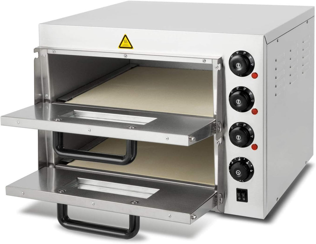 VERTES Gastro Pizzaofen mit Doppelkammer, feuerfestem Stein, 3000W, Timerfunktion und Beleuchtung, p