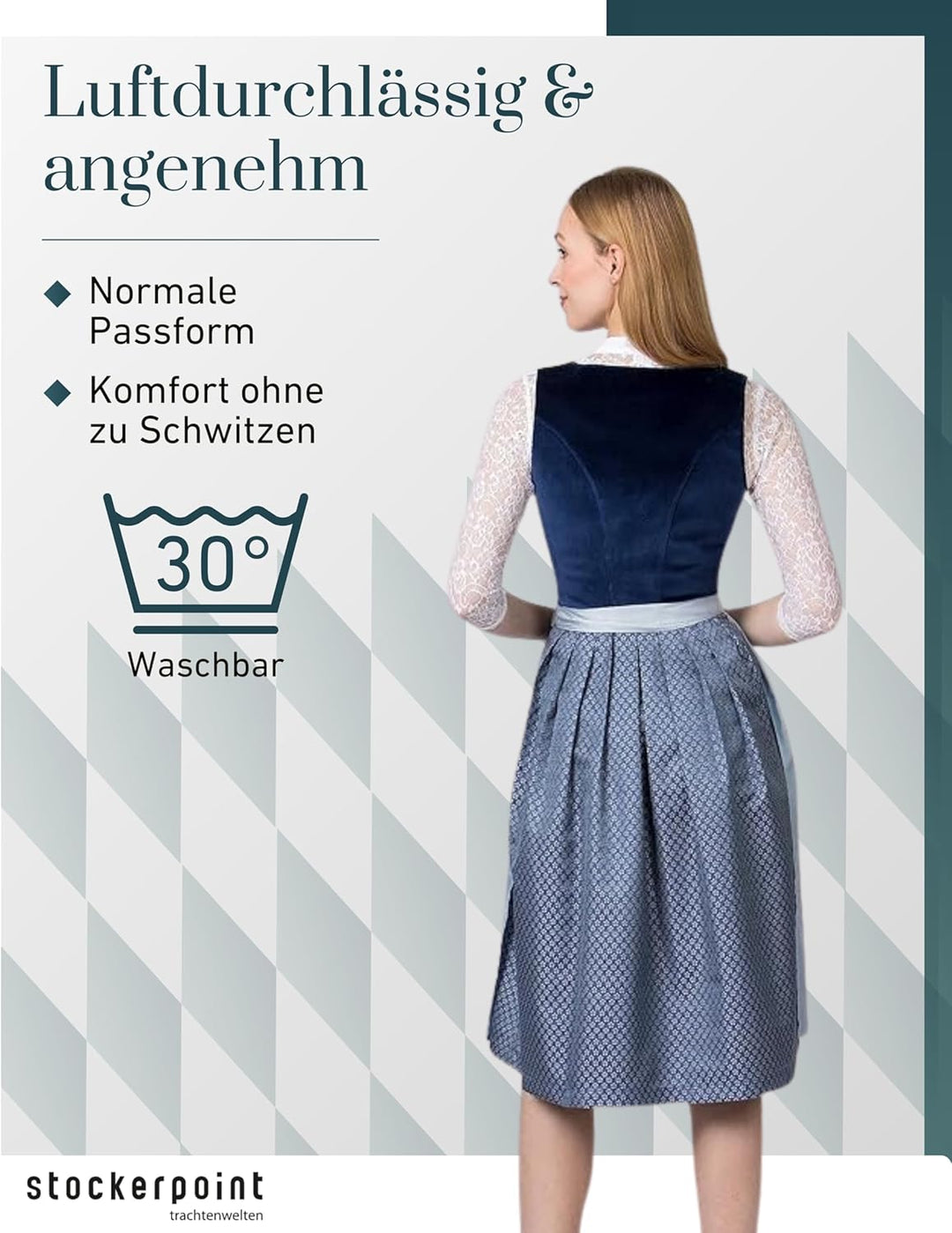 Stockerpoint Damen Dirndl Aida Kleid für besondere Anlässe 40 Blau, 40 Blau