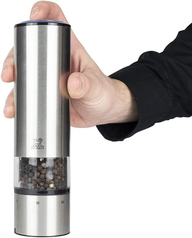PEUGEOT - Elektrische Pfeffermühle Elis Sense u‘Select 20 cm + Pfefferfläschen mit Einfülltrichter -