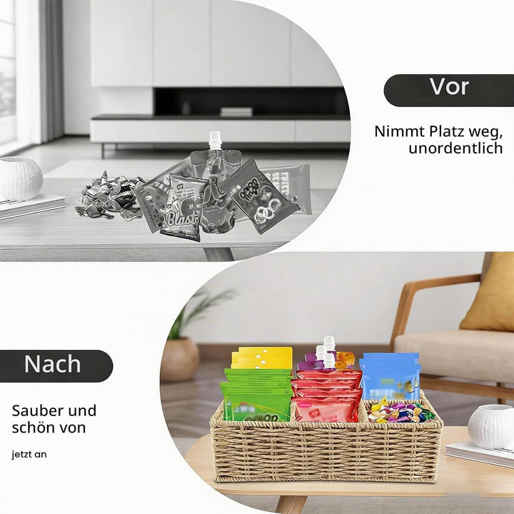 Snack Organizer mit 6 Fächern – Handgeflochtener Snackkorb aus Naturmaterial, Snack Bar Aufbewahrung