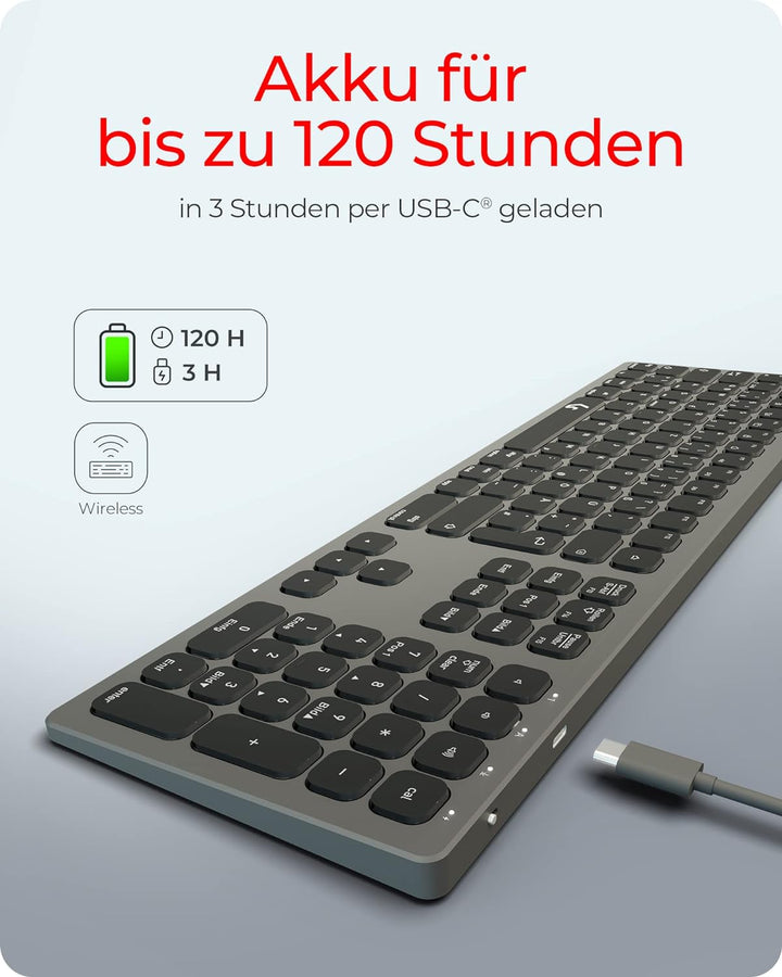 KeySonic Kabellose Bluetooth-Tastatur für Windows/MacOS/Android, Deutsches QWERTZ-Layout, Schwarz