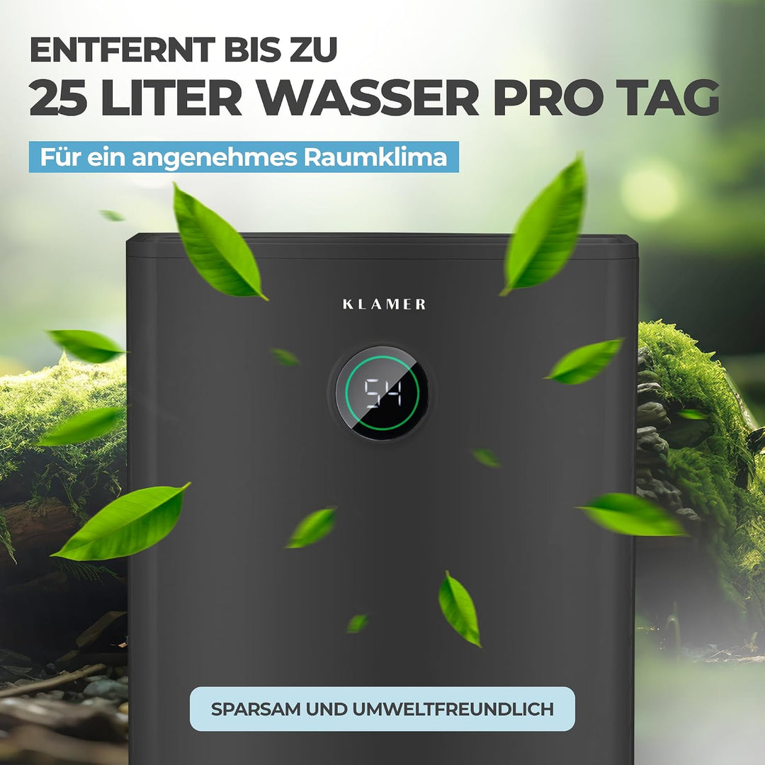 KLAMER Luftentfeuchter elektrisch 25L in 24h mit 5,5L Tank – Leiser, energieeffizienter Raumentfeuch