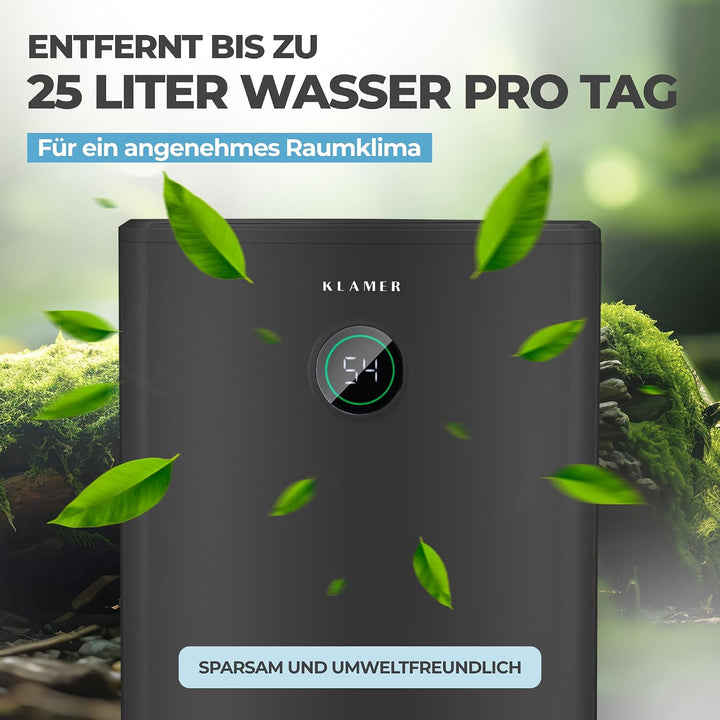 KLAMER Luftentfeuchter elektrisch 25L in 24h mit 5,5L Tank – Leiser, energieeffizienter Raumentfeuch