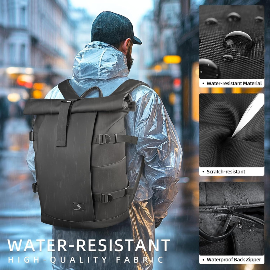 hk Rolltop Rucksack Herren & Damen, 15,6 Zoll Laptop Rucksack Wasserdicht Gross Reiserucksack, Diebs