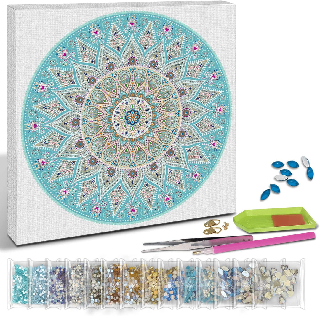 Ursus 43520005F - Diamond Painting Mandala Set 5, Bastelset mit Steinchen in Hellblau-, Taupe- und W