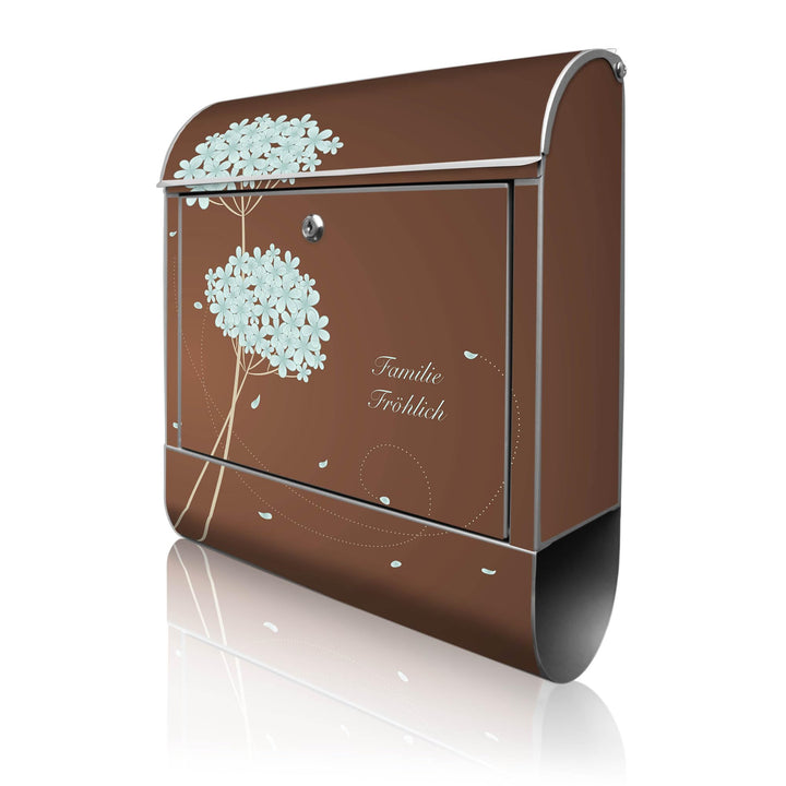 banjado® Design Briefkasten personalisiert Motiv WT Blaue Hortensie 39x47x14cm & 2 Schlüssel - Brief