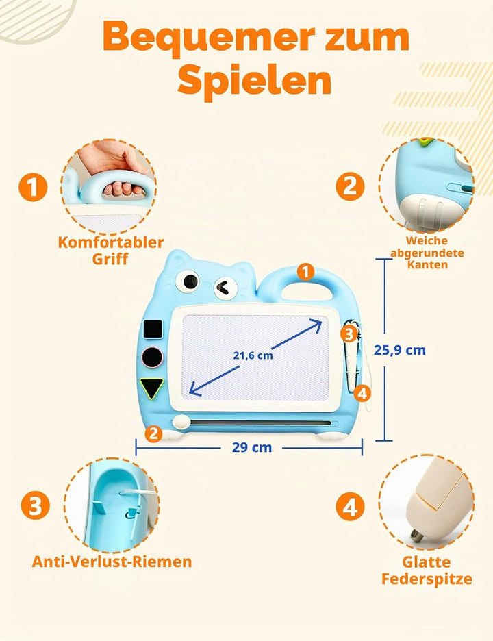Magnetmaltafel Kinder, Zaubermaltafel Tragbar mit 4 Farbzonen, Zaubertafel ohne Staub für Kinder 1-6