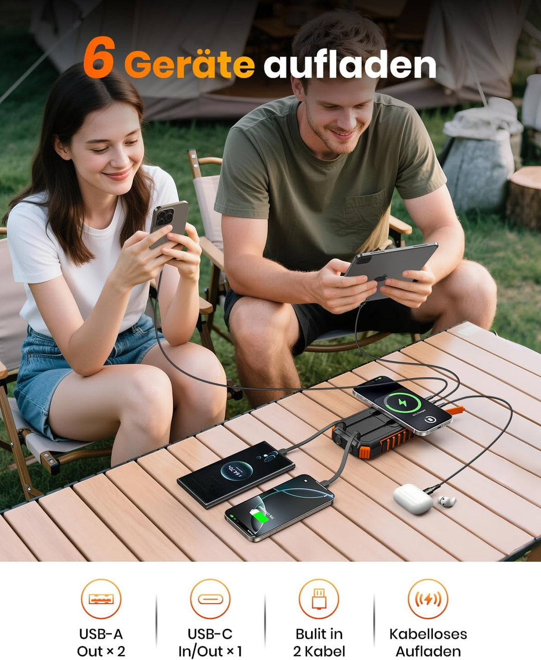 20000mah Wireless Solar Power Bank - A ADDTOP 22.5W Schnelles Tragbares Ladegerät mit 2 eingebauten