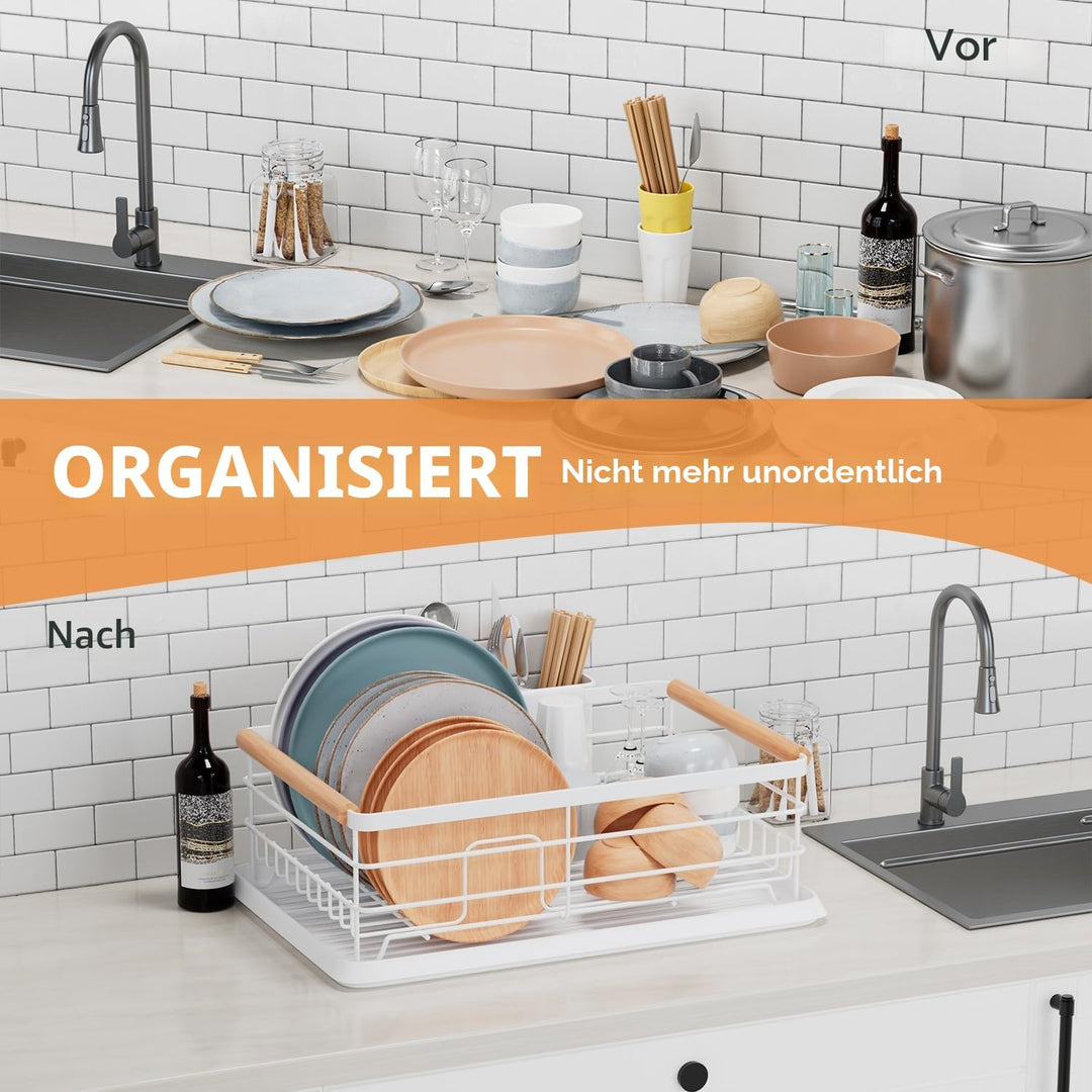 BRIAN & DANY Abtropfgestell mit Abtropfschale und Bestecksammler, 42 × 30 × 15 cm, Weiss, Weiss