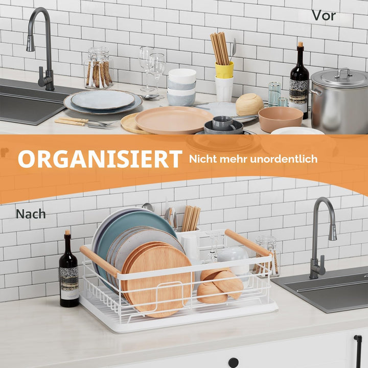 BRIAN & DANY Abtropfgestell mit Abtropfschale und Bestecksammler, 42 × 30 × 15 cm, Weiss, Weiss