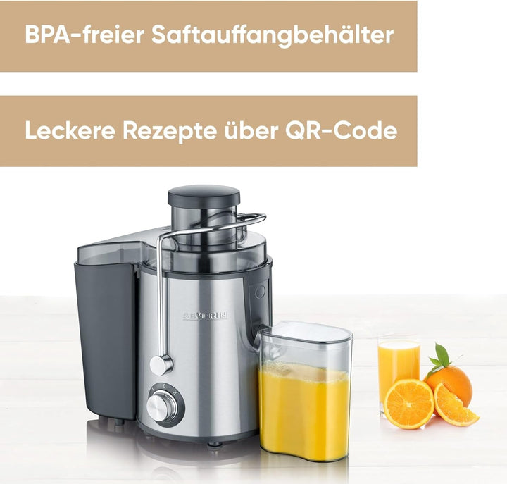 SEVERIN Entsafter, geräuscharme Saftmaschine für vitaminreiche Obst- und Gemüsesäfte, elektrische Sa