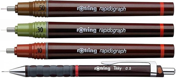 rOtring Isograph Fineliner Master Set | mit Zirkel | 0,1 mm/ 0,3 mm/ 0,5 mm | 3 Stück 0,10 mm, 0,30
