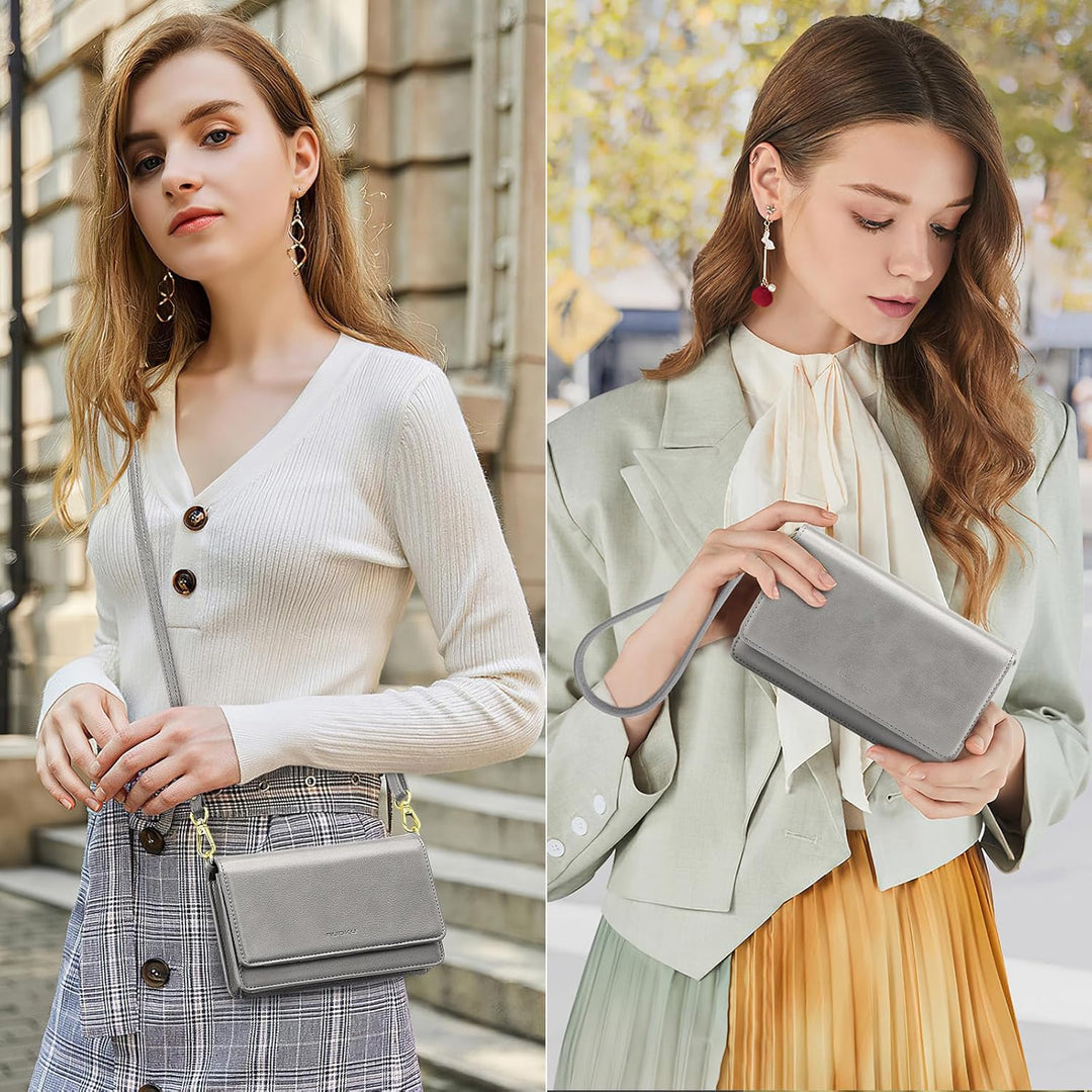 Nuoku Handytasche Zum Umhängen Damen mit Geldbörse, Crossbody Bag mit Funktionelle Fächer Grau, Grau