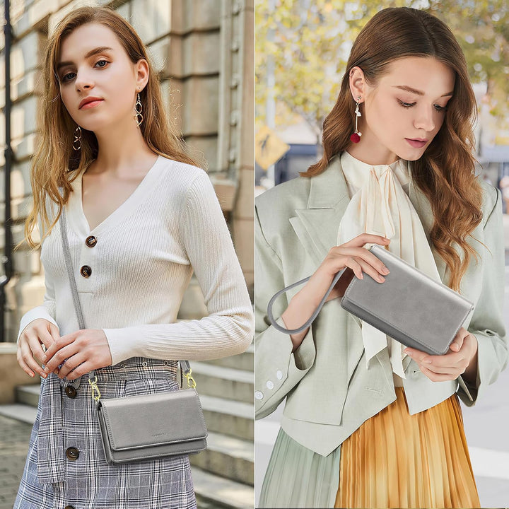 Nuoku Handytasche Zum Umhängen Damen mit Geldbörse, Crossbody Bag mit Funktionelle Fächer Grau, Grau