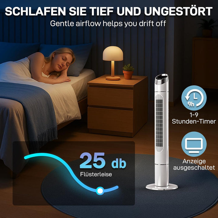 LEADZM Turmventilator mit Fernbedienung,Schwenkbarer Turm 107 cm,Tower Fan 80° Oszillationswinkel,Sä