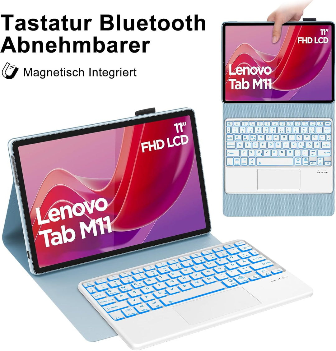 IVEOPPE Tastatur für Tab M11 Con Touchpad, QWERTZ Deutsch Tastatur, 7-Farbige Beleuchtung Magnetisch