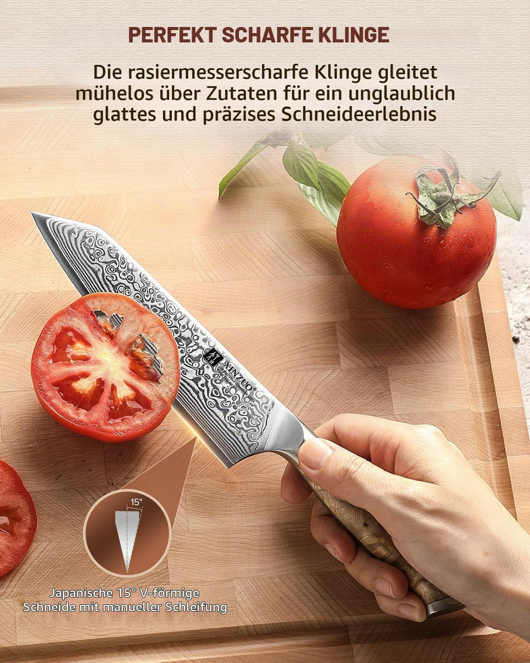 XINZUO 14,8cm Kiritsuke Kochmesser Damaststahl 10Cr15CoMoV Stahlkern Chefmesser -Profi Damaszener St