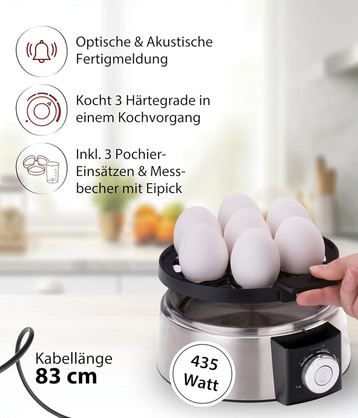 Cloer 6070 Elektronischer Eierkocher für bis zu 7 Eier, Weiterkochfunktion, akustische Fertigmeldung