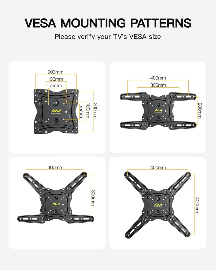 Alphamount TV Wandhalterung, Schwenkbare Neigbare TV Halterung für 26-60 Zoll LED LCD Flach & Curved