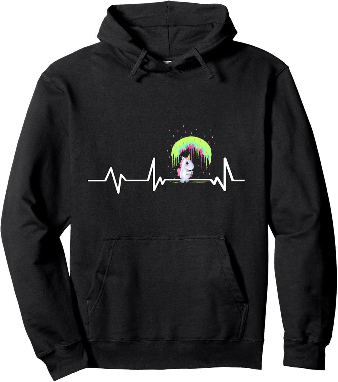 Regenbogen Regen Einhorn Herzschlag Einhorn Geschenk Einhorn Pullover Hoodie