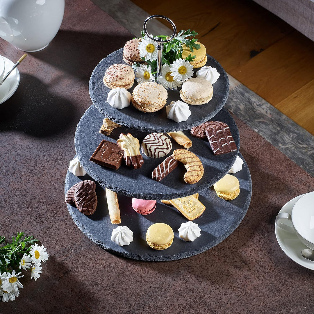 ECHTWERK Etagere-/ Servier-Ablage für Gebäck, Obst, Käse und Dessert aus Naturschiefer mit 3 Ebenen