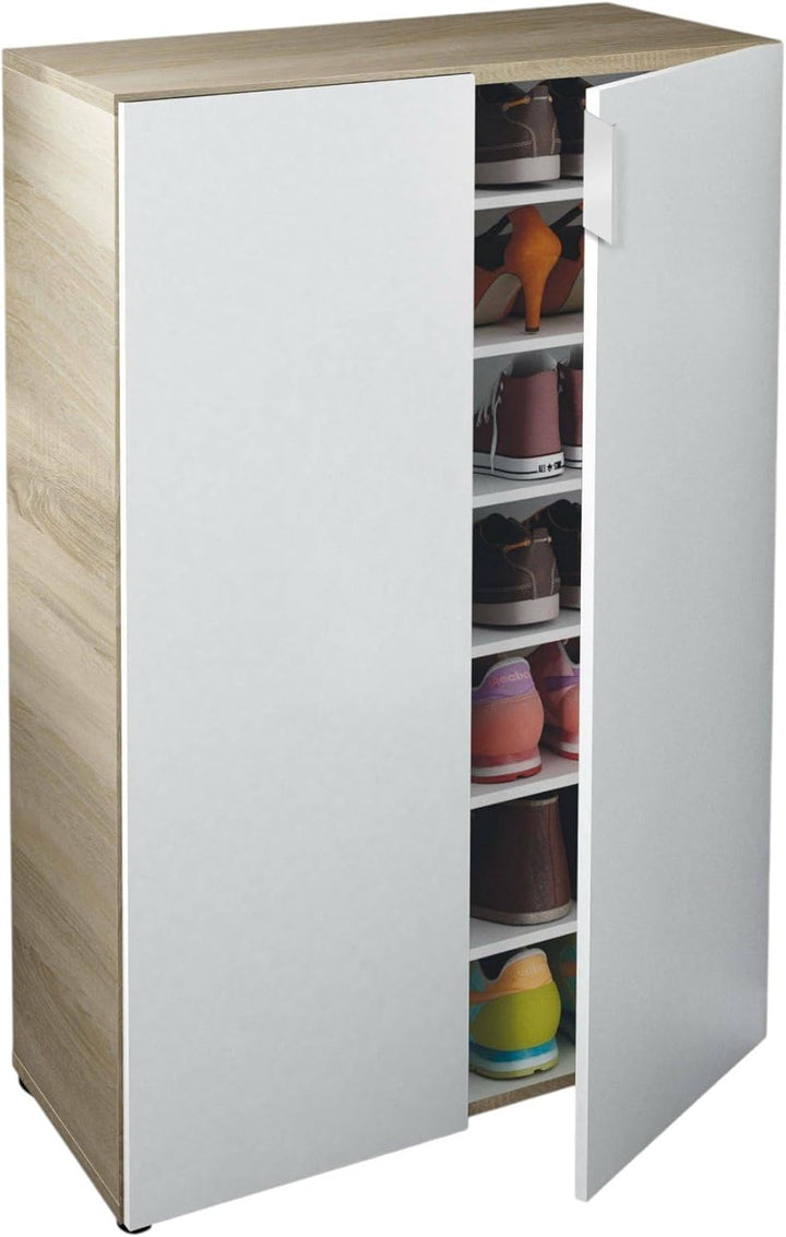 Dmora - 2-türiger Mehrzweckschrank Olathe, Zusatzschrank, Niedriger Schuhschrank mit 6 Regalen, Nied