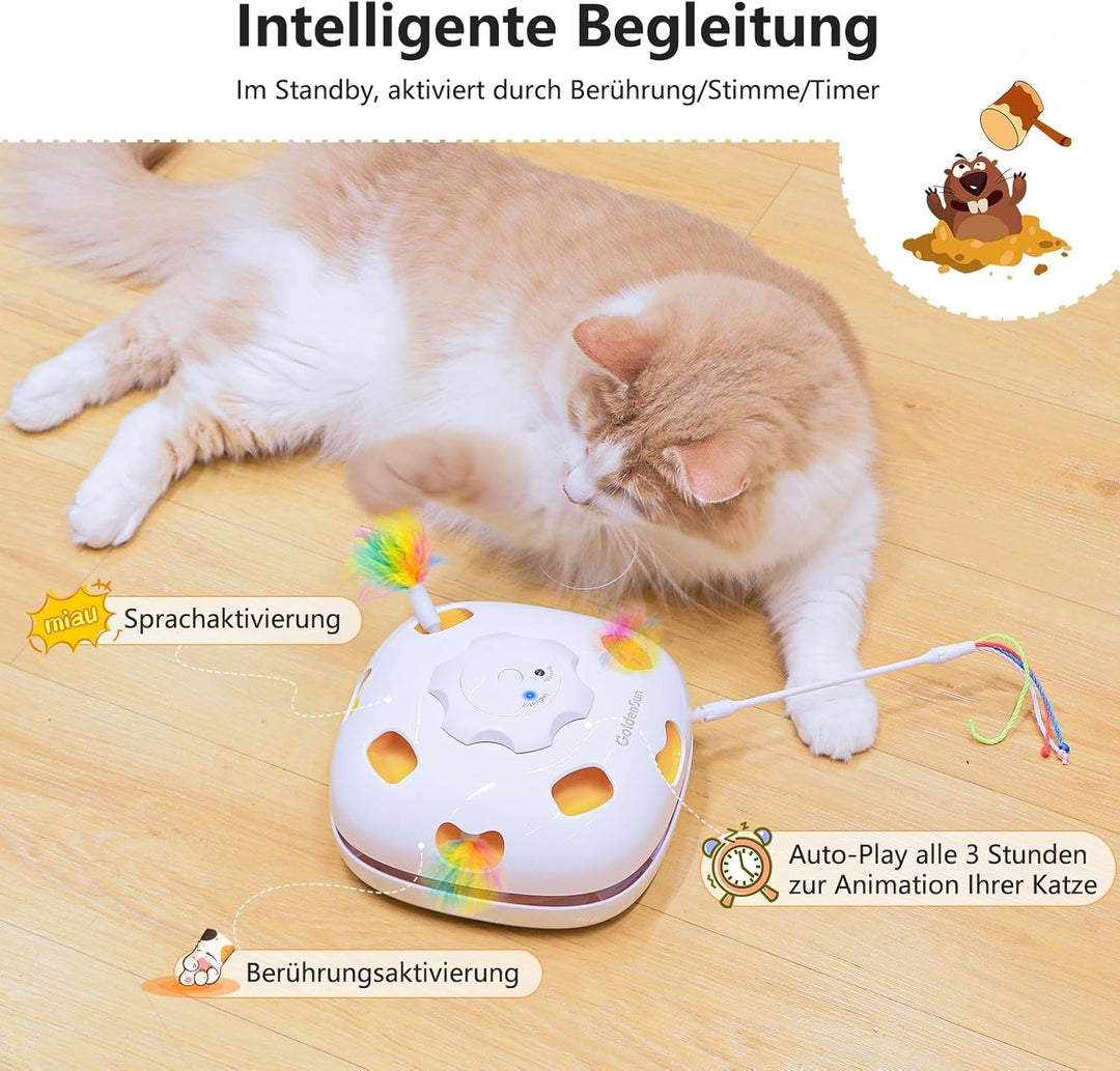 GoldenSun Katzenspielzeug, Wiederaufladbar, Interaktives 4-in-1 Kitten Spielzeug für Indoor, Verstec